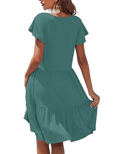 CzzzyL Women's Maternity Nursing Dress Ruffle Cap Sleeve Breastfeeding with Pockets - color: Gray Blue, size: Large