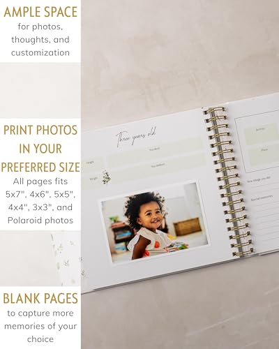 Personalized Baby Book, 4x6 Photo Cover, First 5 Years, Botanical Keepsake - color: Tranquil Greens