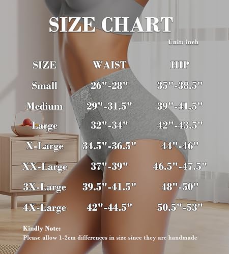 MISSWHO Women's High Waisted Cotton Underwear Soft Breathable Full Coverage Stretch Briefs Ladies Panties 5-Pack - color: Black*2, Nude, Grey, Navy, -5 Pack, size: Medium