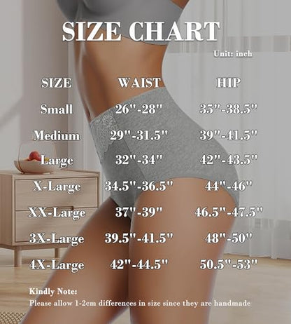 MISSWHO Women's High Waisted Cotton Underwear Soft Breathable Full Coverage Stretch Briefs Ladies Panties 5-Pack - color: Black*2, Nude, Grey, Navy, -5 Pack, size: Medium