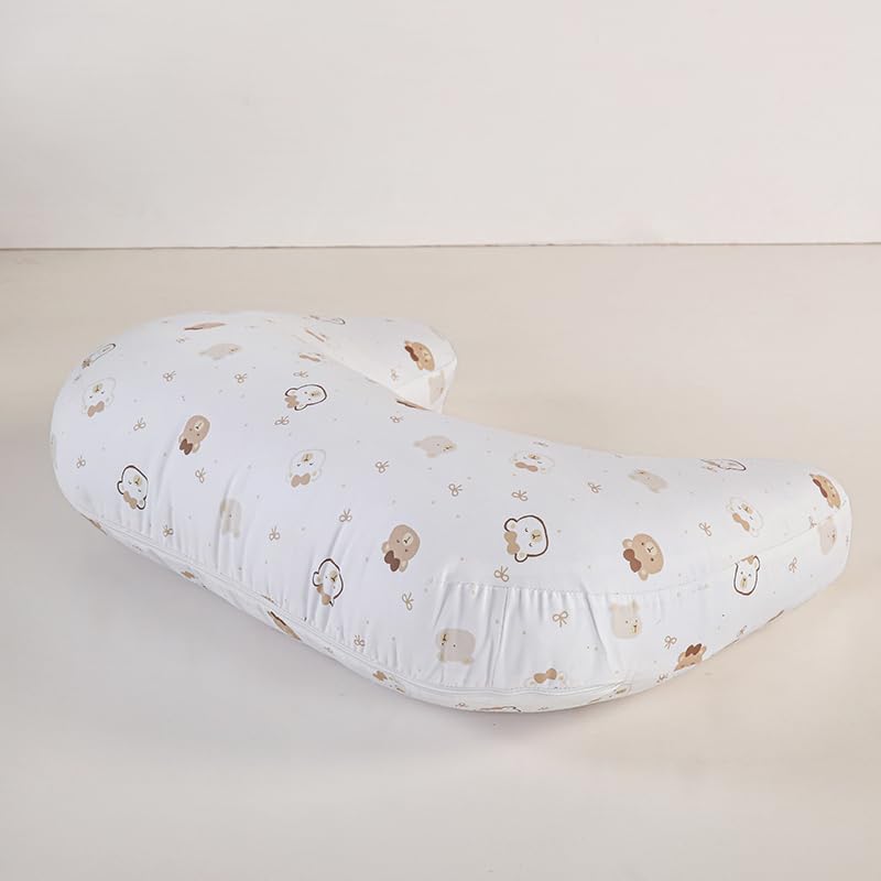 U-Shape Breastfeeding Nursing Pillow Set, 1 Insert and 2 Removable Covers - color: White & Brown Teddy Party