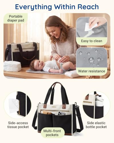 mommore Canvas Travel Tote Bag Large Diaper Bag Tote Stylish - color: Forest Green