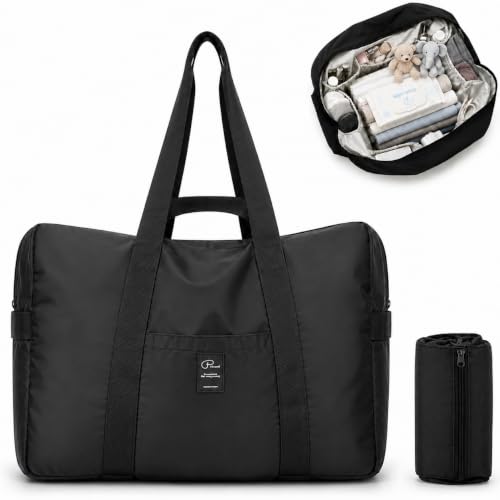 P.travel Foldable Travel Bag, Water-Resistant Lightweight Carry on Duffel Bag 26L, Underseat Personal Item Bag, Packable Weekender Tote, Shoulder & Handheld Travel Bag for Women Men - color: Black