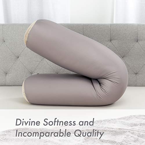 Microbead Body Pillow, Side Sleeping & Pregnancy, 48x8 in, Stone Grey - color: Stone Grey, size: Pillow & Cover