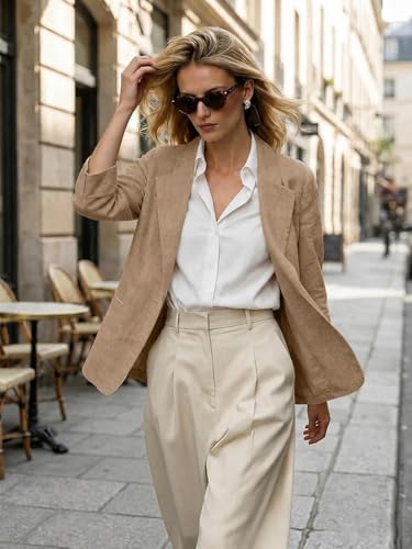 IDEALSANXUN Linen Blazer Women 3/4 Sleeve Lightweight Spring Summer Blazer Jackets - color: Dark Khaki, size: Medium