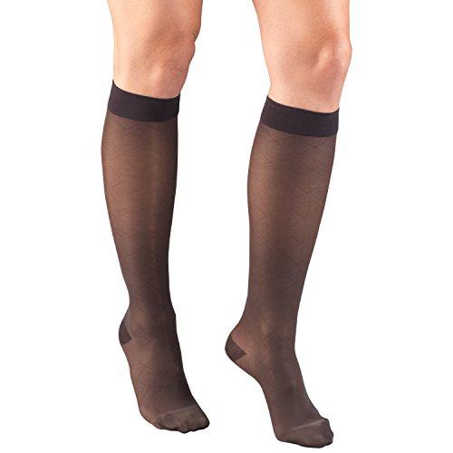 Truform Sheer Compression Stockings, 15-20 mmHg, Women's Knee High Length, Diamond Pattern, Charcoal, Medium - color: Charcoal, size: Medium (1 Pair), style: Diamond Pattern