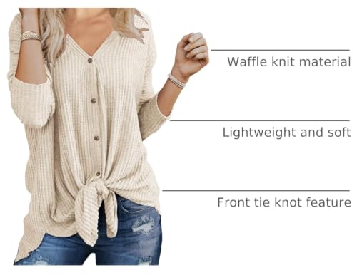 IWOLLENCE Womens Button Down Henley Long Sleeve Blouse - color: Oatmeal, size: X-Large