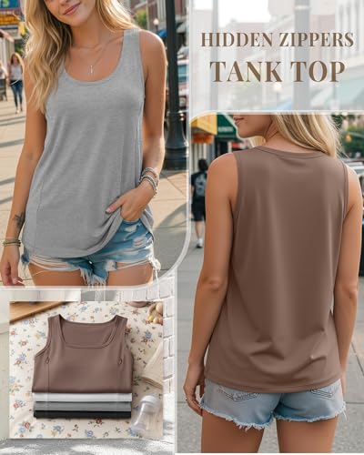 4 Pack Women's Nursing Tank Tops - color: Black, Light Gray, White, Coffee, size: XX-Large