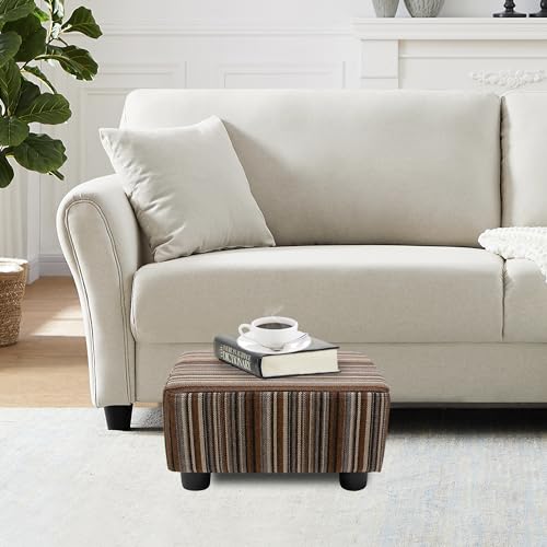 CAROLMADE Small Foot Stool Ottoman Footstool with Legs Under Desk Footrest for Living Room Bedroom and Office,Linen-Stripe Brown - color: Stripe Brown