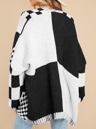 Saodimallsu Womens Checkered Cardigan Sweater - color: Black&white, size: X-Large