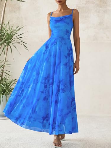 BTFBM Women Summer Maxi Dresses Elegant Wedding Guest Dress - color: Floral Blue, size: Medium