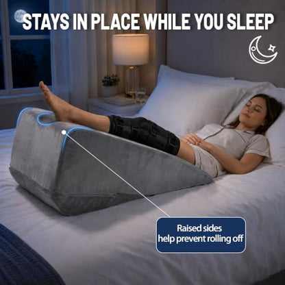 Leg Elevation Pillow for After Surgery, Firm Foam Knee Wedge, Single Leg - color: Darkgray
