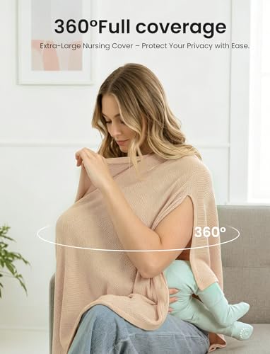 PATPAT Mesh Nursing Cover, Breathable Solid Knit Poncho, Beige - color: Beige