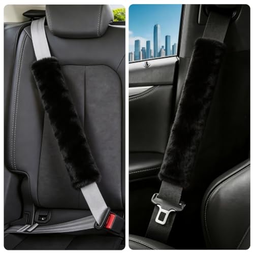 Amooca 15.7in Extra Long Furry Universal Car Seatbelt Cover Shoulder Pad - color: Black, size: 15.7in 1pack