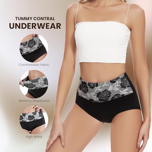 Honzadar Cotton Underwear for Women, Breathable High Waisted Panties - color: Black-5pack, size: X-Large