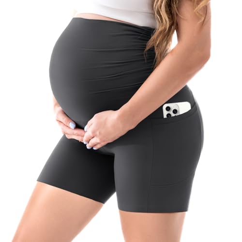 Walifrey Maternity Shorts with Pockets Over the Belly - color: Grey, size: Large