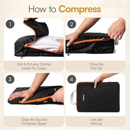 6 Set Large Compression Packing Cubes for travel. - color: Black