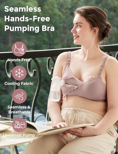 Momcozy 4-in-1 Hands-Free Pumping Bra, Cooling Fabric & Jelly-Strip Support - color: Brown, size: Medium