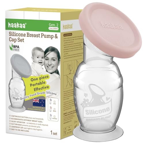 Haakaa Manual Silicone Breast Pump with Base 4oz/100ml+Lid (Blush), Gen.2 - color: Blush, size: 4 Ounce