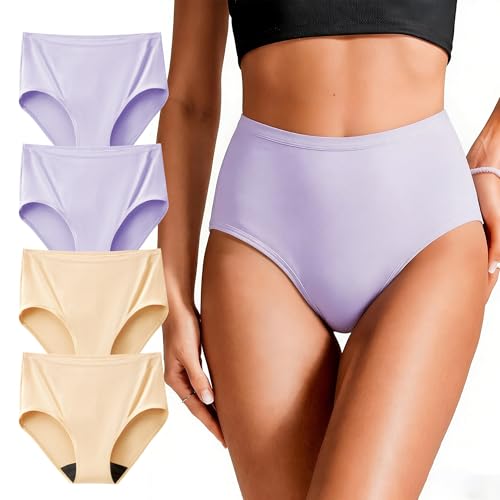 BATTEWA Incontinence Underwear for Women Leakproof Bladder Control Briefs - color: 2purple-2beige, size: Medium