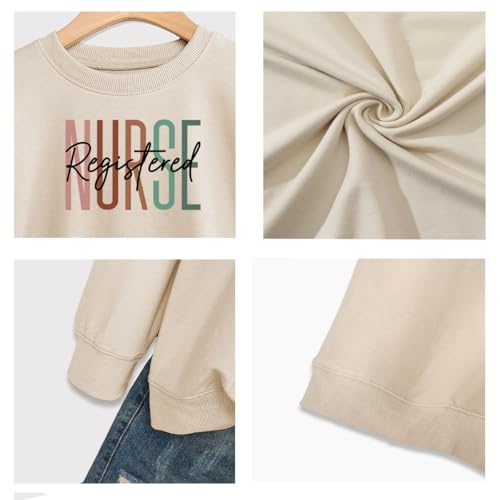 Registered Nurse Sweatshirt Women RN Nurse Life Crewneck Pullover - color: Beige, size: X-Large