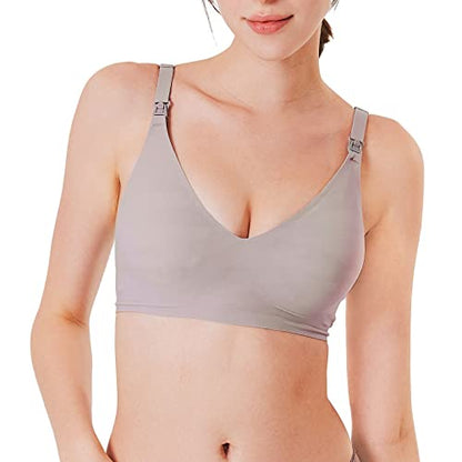 Mamaway Silky Seamless Nursing Maternity No Show Wireless Bra, Smooth, Cooling, Lightweight for Breastfeeding, Pregnancy - color: Lilac, size: Small