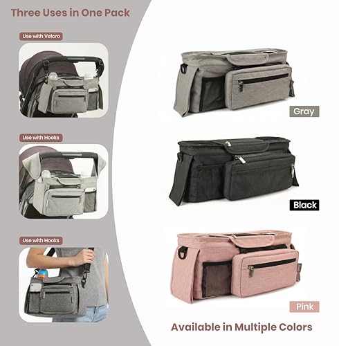 Universal Stroller Organizer Bag with Insulated Cup Holder & Non-Slip Strap