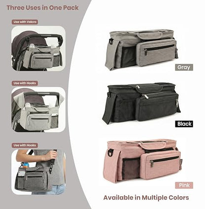 Universal Stroller Organizer Bag with Insulated Cup Holder & Non-Slip Strap