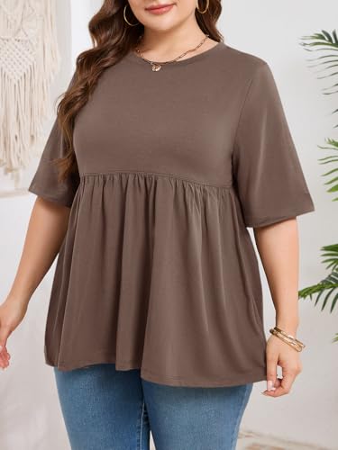 Cicy Bell Womens Babydoll Tops Plus Size Tunic Summer Flowy Peplum Shirts - color: Brown, size: Medium