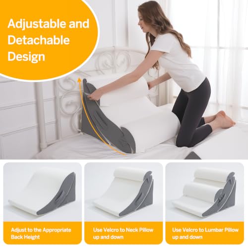 Wedge Pillow Set for After Surgery – 5PCS Orthopedic Bed Wedge Pillow Set for Sleeping, Body, Back and Leg Pain Relief - color: Grey