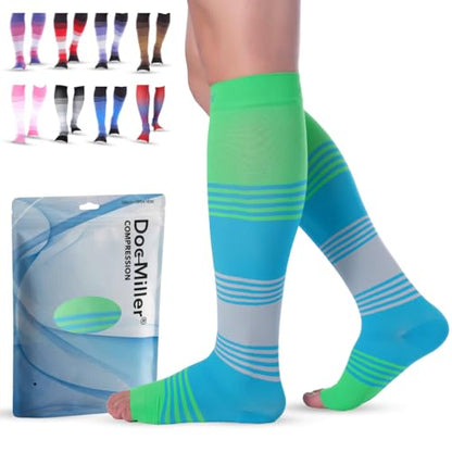 Doc Miller Open Toe Compression Socks 20-30 mmHg for Women & Men, 1 Pair - color: Open Toe GreenBlueGray, size: Small