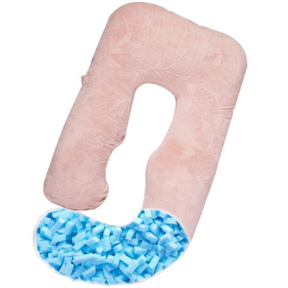 Shredded Memory Foam U Shaped Pregnancy Pillow with Cover - color: Pink
