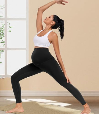 wirarpa Women's Maternity Leggings Over The Belly Buttery Yoga Pants 25" - color: Black, size: Medium