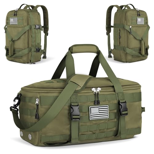 Gym Bags for Men Women, Military Duffle Bag with Shoe Compartment - color: Green, size: Medium