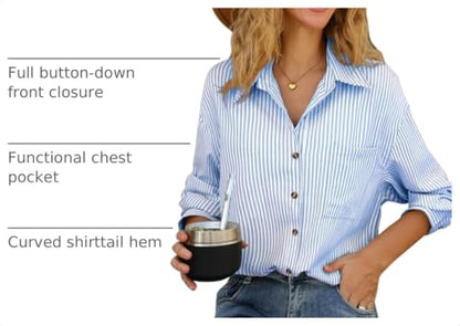 CHYRII Women's Striped Button Down Long Sleeve Blouse - color: Indigo Blue-7174, size: X-Large