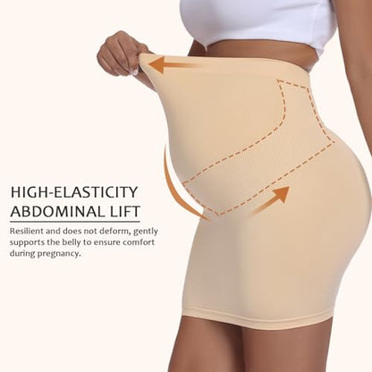 Women's Maternity Pencil Skirt Over Belly, High Waisted Solid Stretchy Pregnancy Shapewear Dress Bump Support 2-Pack - color: Black & Beige, size: Small