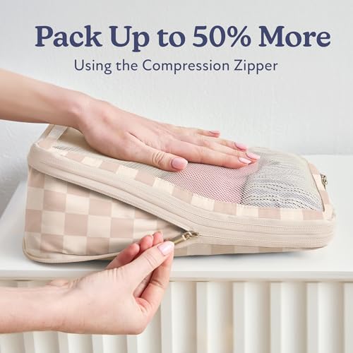 Vandel Space-Saving Compression Packing Cubes for Women 6-Pack Compressible - color: 2. Neutral Checker, size: 6 Pack (Compression)