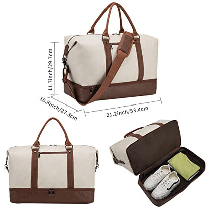 Weekender Overnight Bag Carry On Bag Travel Bag with Shoe Pouch - color: White