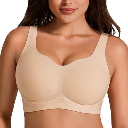 Jelly Bras for Women Plus Size No Underwire Push Up Full Coverage Minimizer Bra Seamless Wireless Bralette - color: Nude, size: Large