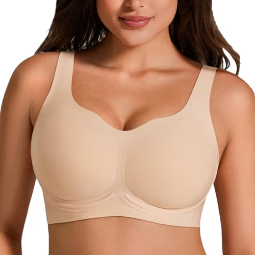 Jelly Bras for Women Plus Size No Underwire Push Up Full Coverage Minimizer Bra Seamless Wireless Bralette - color: Nude, size: 3X-Large