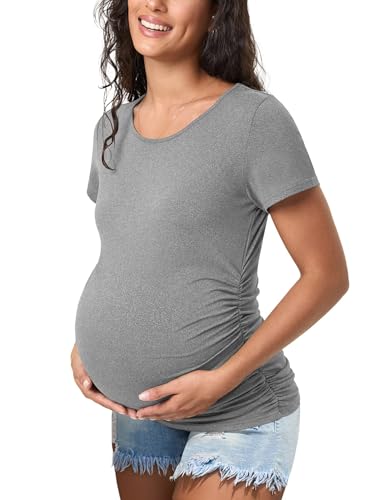 Happy.angel Women's Maternity Shirts Short Sleeve Pregnancy Top Tees - color: Light Grey, size: Large