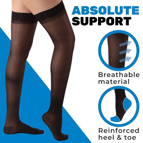 ABSOLUTE SUPPORT Women Compression Thigh High, 15-20mmHg, Black, Large - color: Black, size: Large