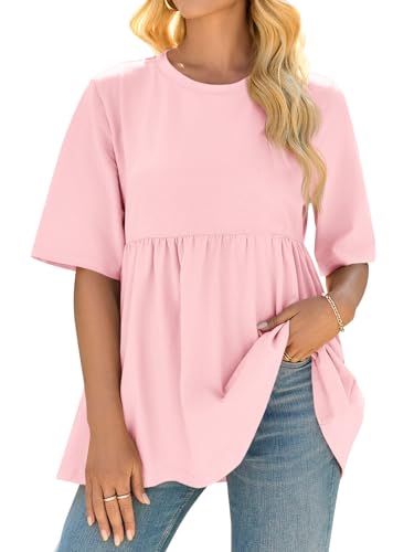 Cicy Bell Womens Babydoll Tops Plus Size Tunic Summer Flowy Peplum Shirts - color: Pink, size: Small