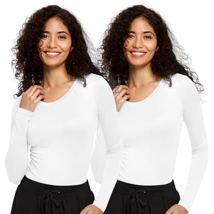 COZYFIT 2 Pack Underscrub Long Sleeve Women, Scrubs Undershirts, Crew Neck - color: White/White, size: Medium