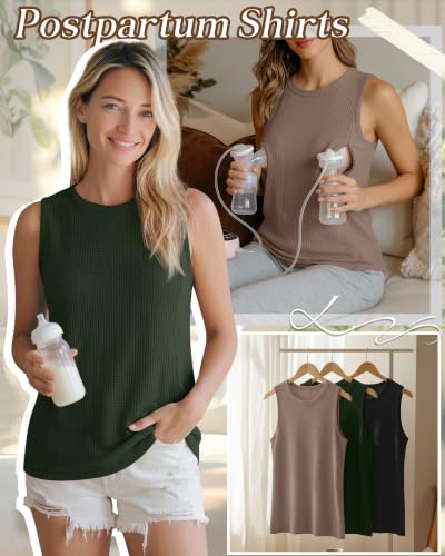 Xaatren 3 Pack Nursing Tank Tops for Breastfeeding - color: Black, Army Green, Coffee, size: Medium