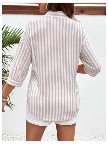 MakeMeChic Women's Maternity Shirts Blouses Striped Button Down 3/4 Sleeve Pregnancy Nursing Top - size: XX-Large