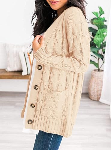 PRETTYGARDEN Women's Cable Knit Cardigan Sweaters Fall - color: Beige, size: X-Large