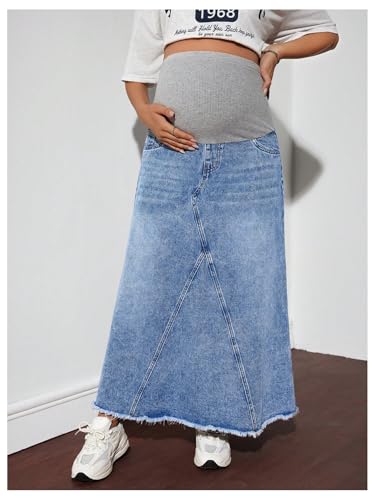 MakeMeChic Maternity High Waist Denim Maxi Jean Skirt - size: XX-Large
