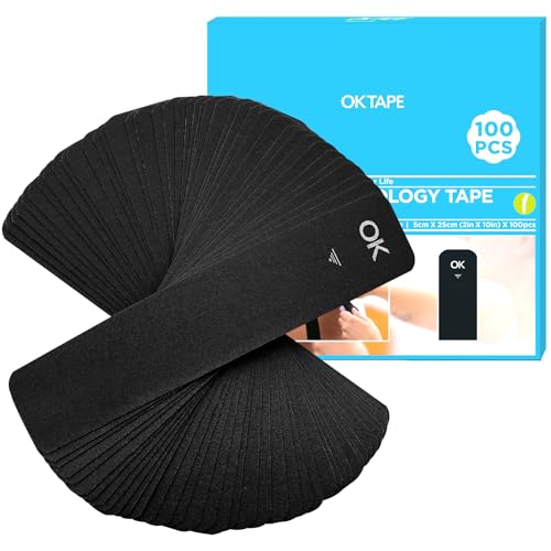 OK TAPE 100Pcs Precut Kinesiology Tape Strips, Elastic Athletic Tape - color: Black