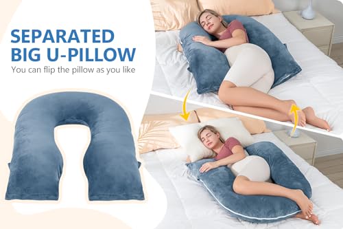 INSEN Pregnancy Pillows, Multi-use Maternity Pillows for Sleeping and Nursing, Sit up Pillow for Adults (Blue) - color: Blue